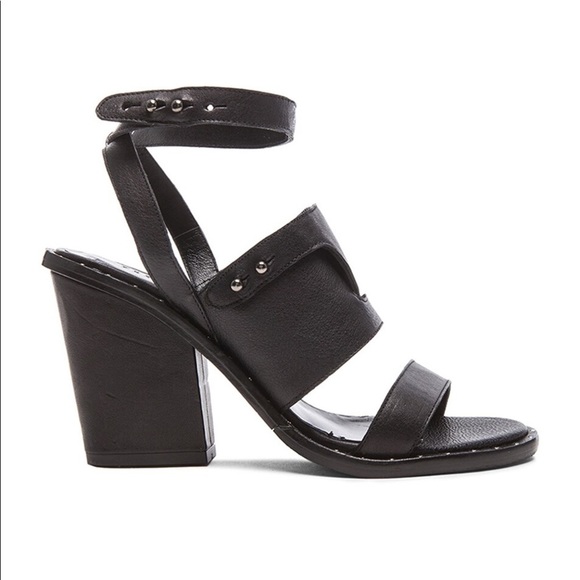 Freda Salvador Calfskin Go Strap Heeled Sandal Black Leather Block Heel Studded - Picture 4 of 11